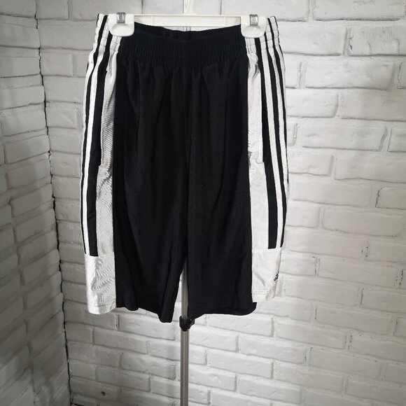 Adidas Youth's Size Small Black & White Loose Fit Elastic & Tie Waist Shorts - Picture 1 of 11